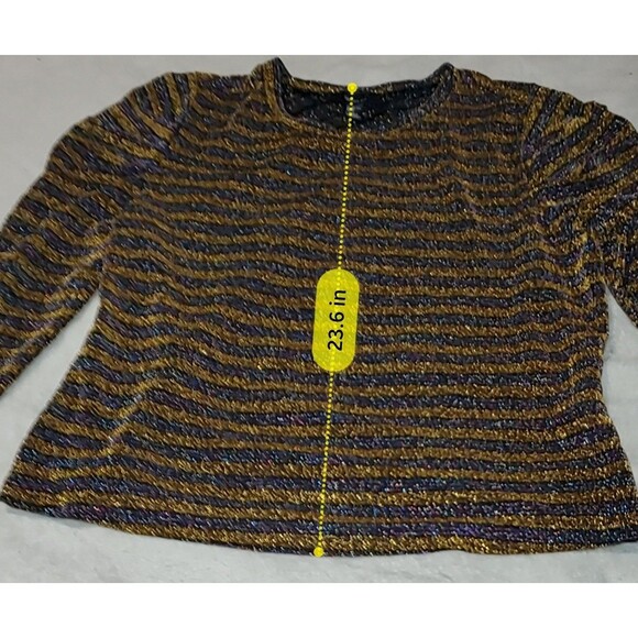 Forever 21+ Purple Gold Glitter Striped Blouse 2X Long Sleeve Sparkle Top - Picture 11 of 12